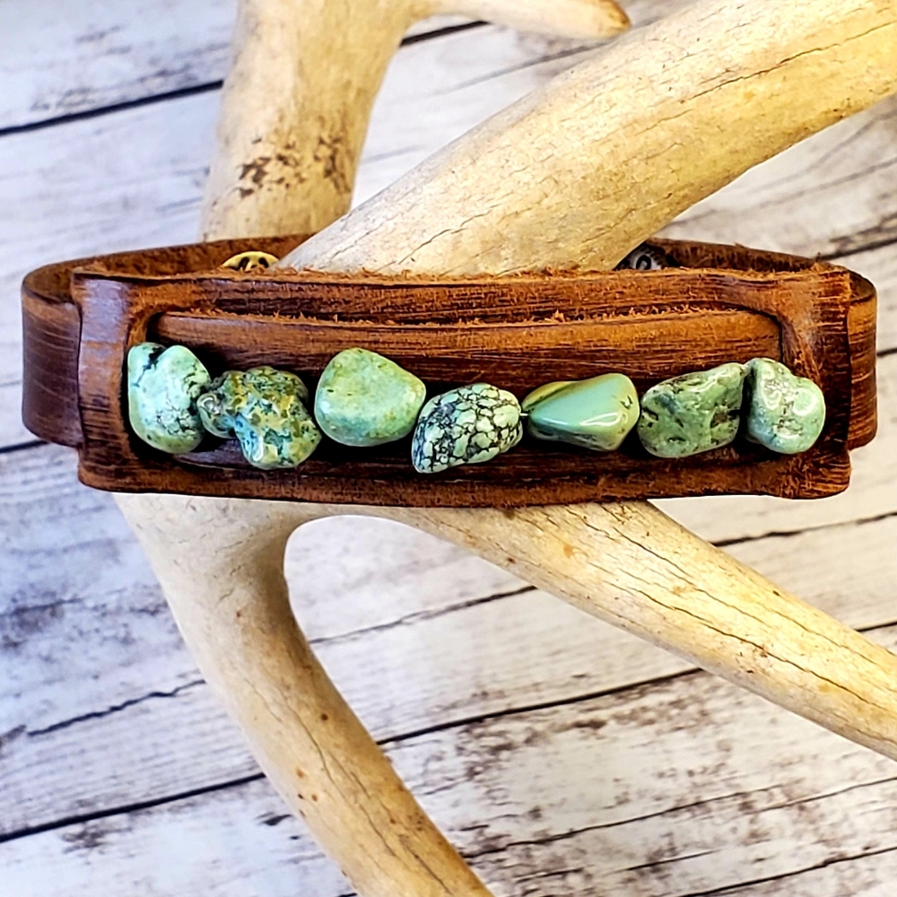 African turquoise chunk genuine leather bracelet